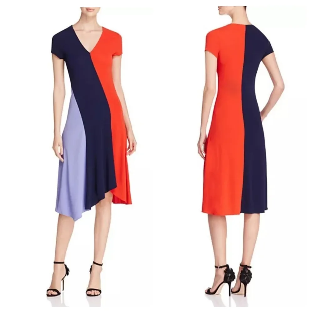 TORY BURCH Walden Summer Dress Colorblock Asymmetric Dress Medium